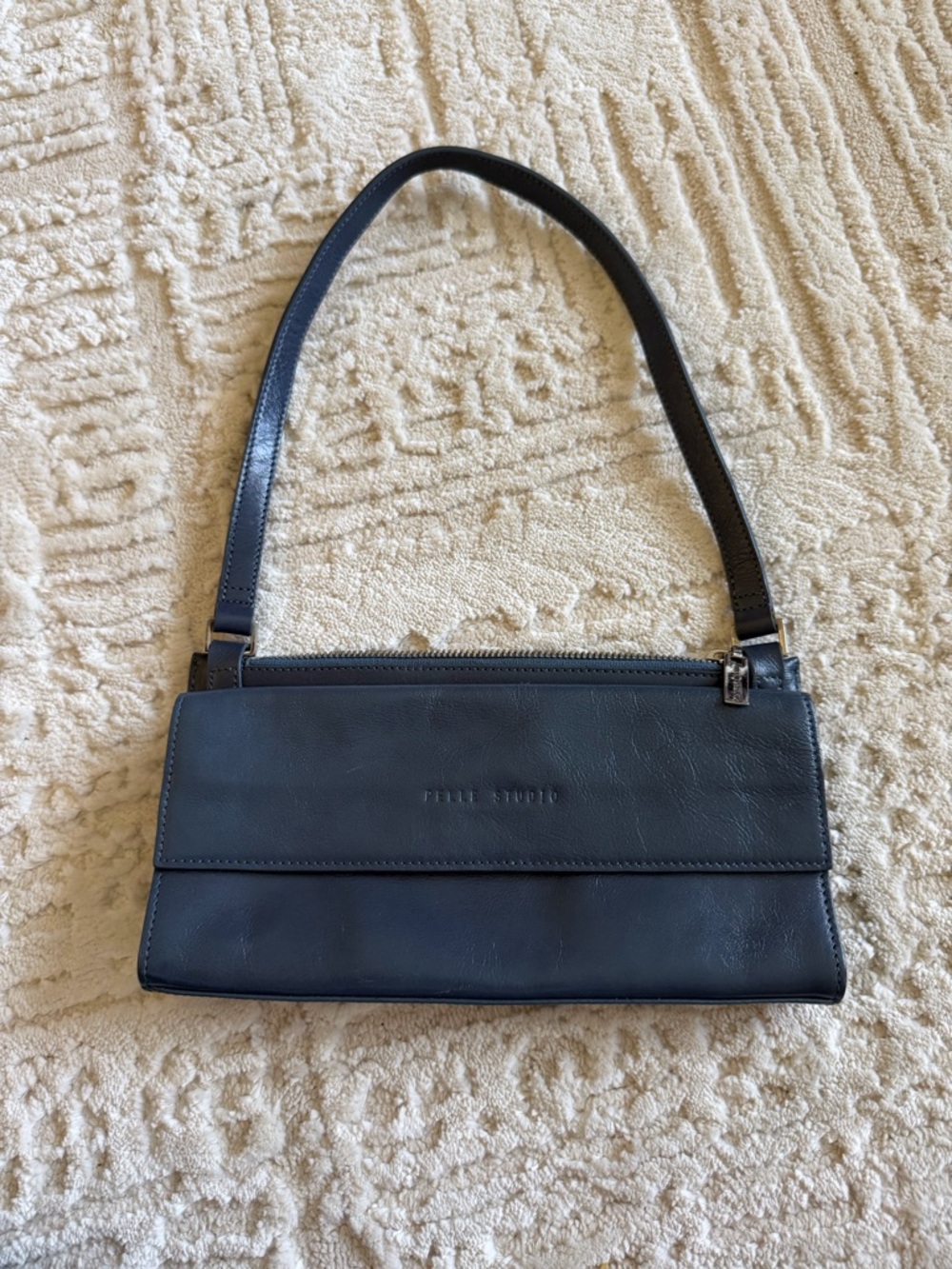 Pelle Studio Blue Leather Shoulder Bag Baguette Vintage Minimalist Purse